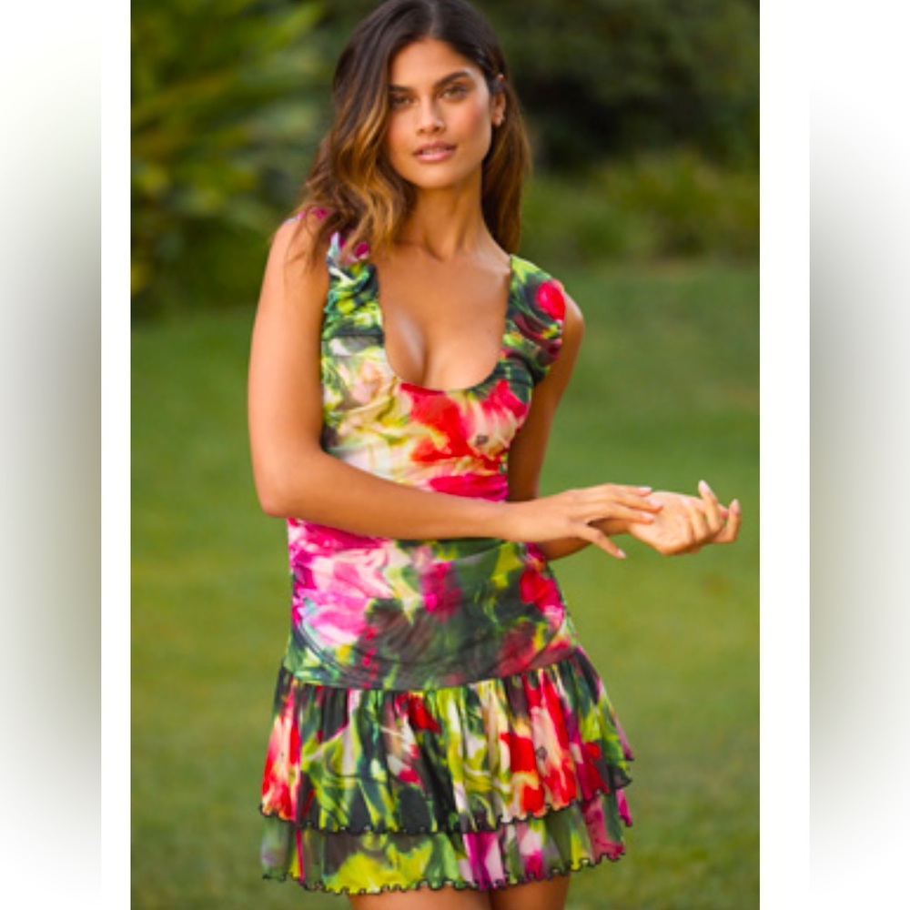 BNWT By Anthropologie Ruched Knit Floral Novelty Mini Dress